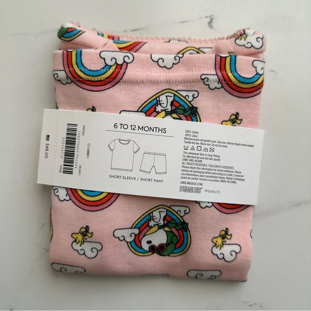 NWT Janie and Jack Peanuts Snoopy Rainbow Pajama Set 6–12M